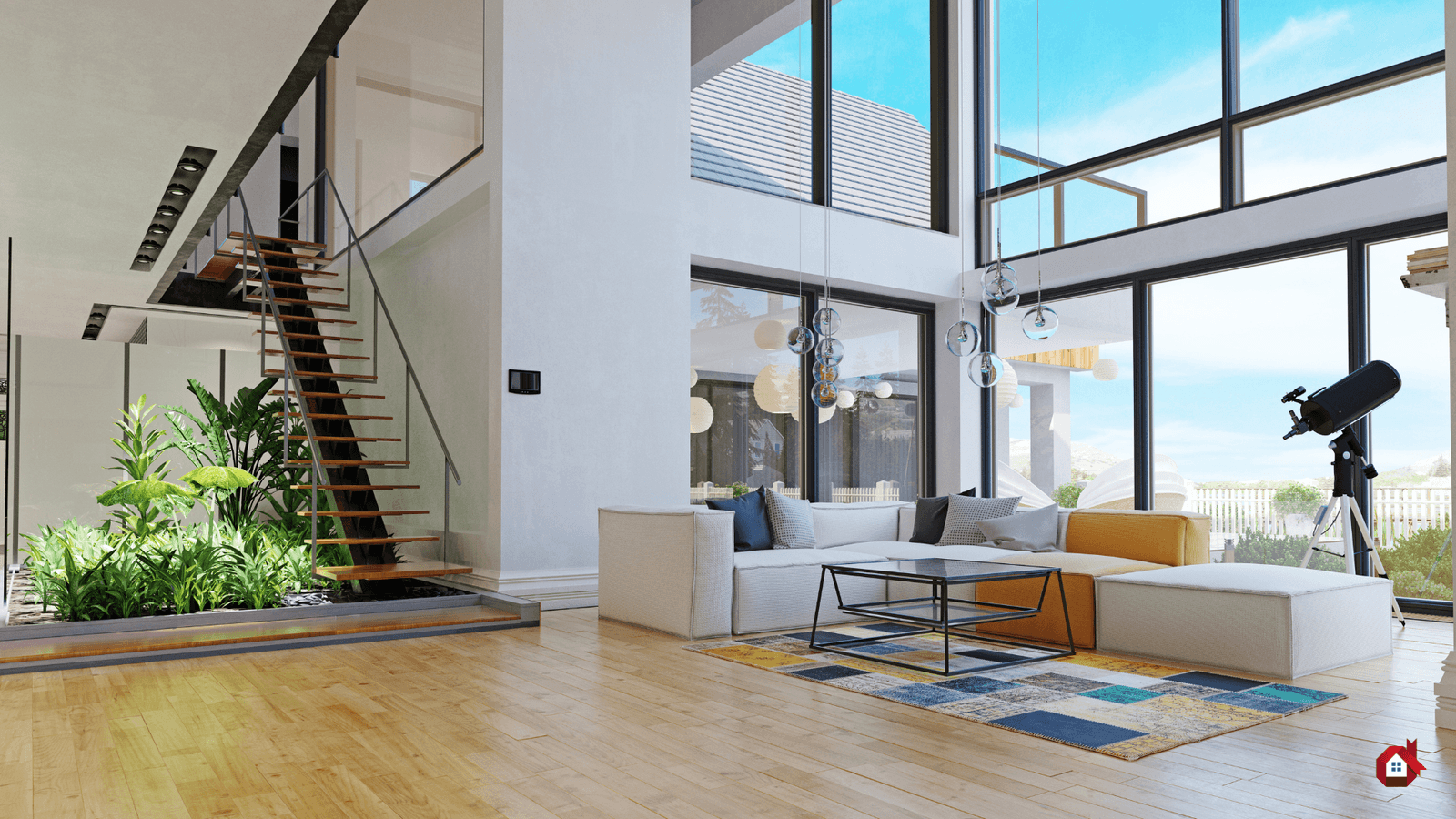 modern interior with large window 