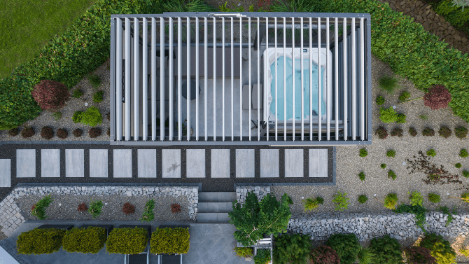 spa with landscaping