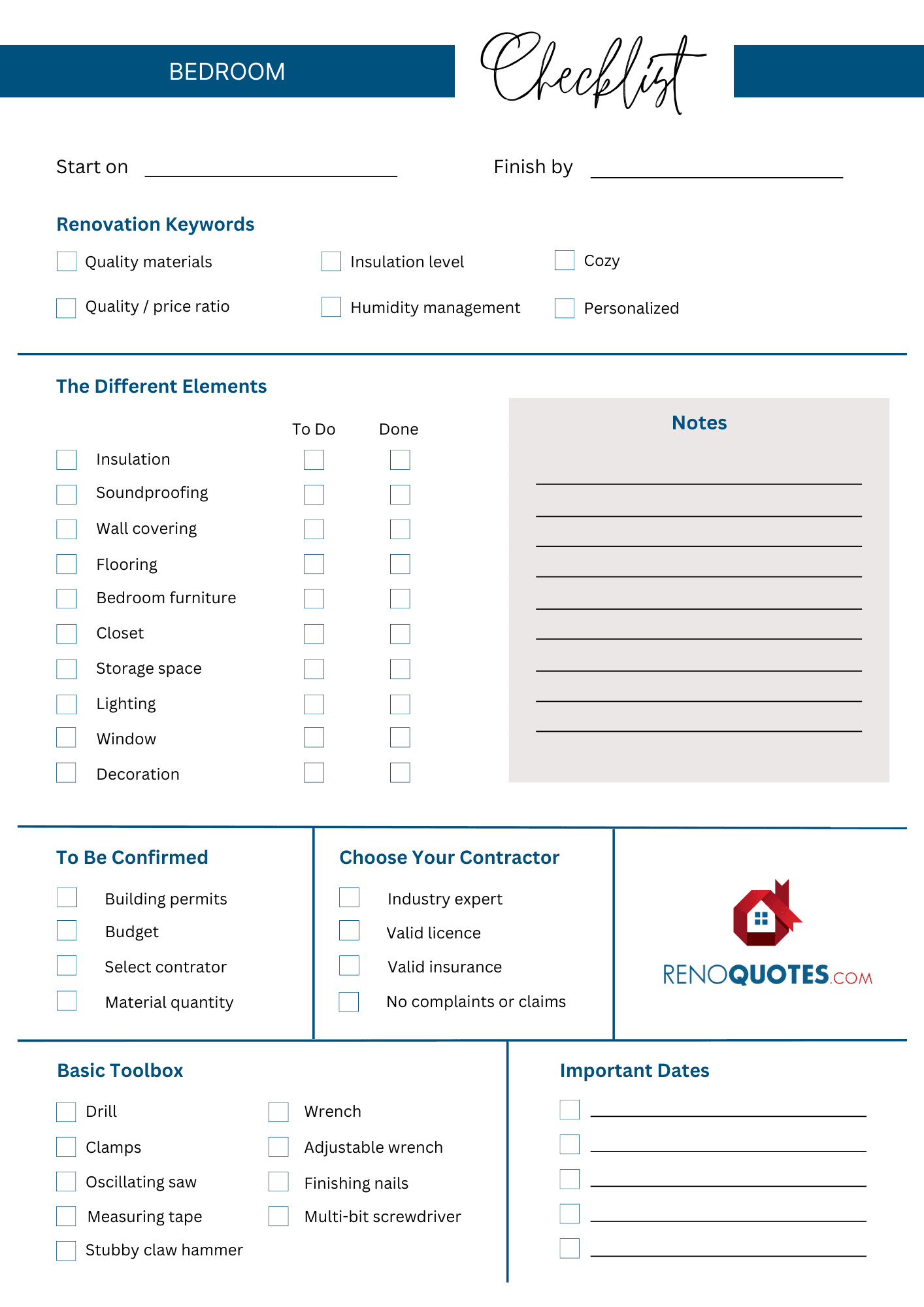 bedroom checklist