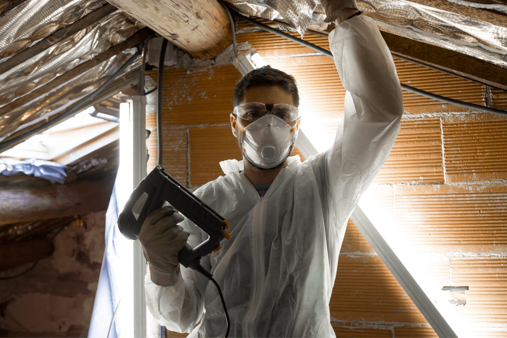 contractor installing thermal insulation sheet